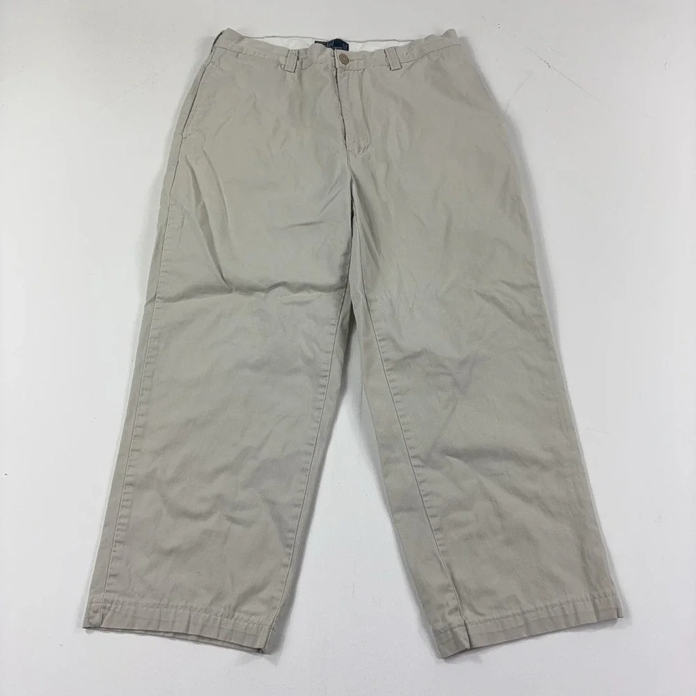 Polo Ralph Lauren Pants Mens 35x28 Beige Classic Chino Canvas Flat Front Casual